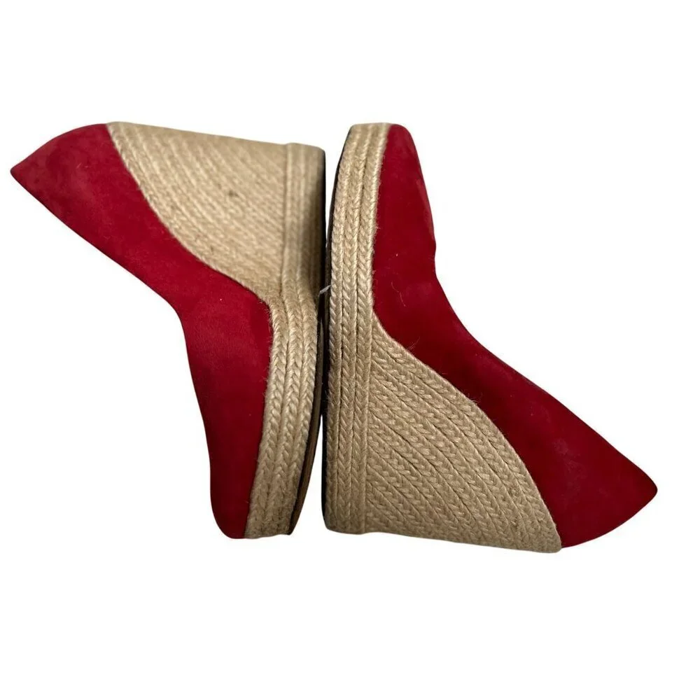 Salvatore Ferragamo Red Suede Bernie Espadrille Wedge Platform Pumps Size 8.5B